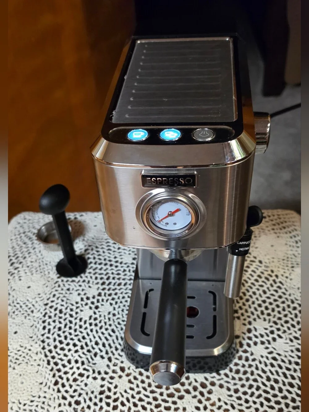 Espresso Stainless Steel Espresso Machine with Black Handle